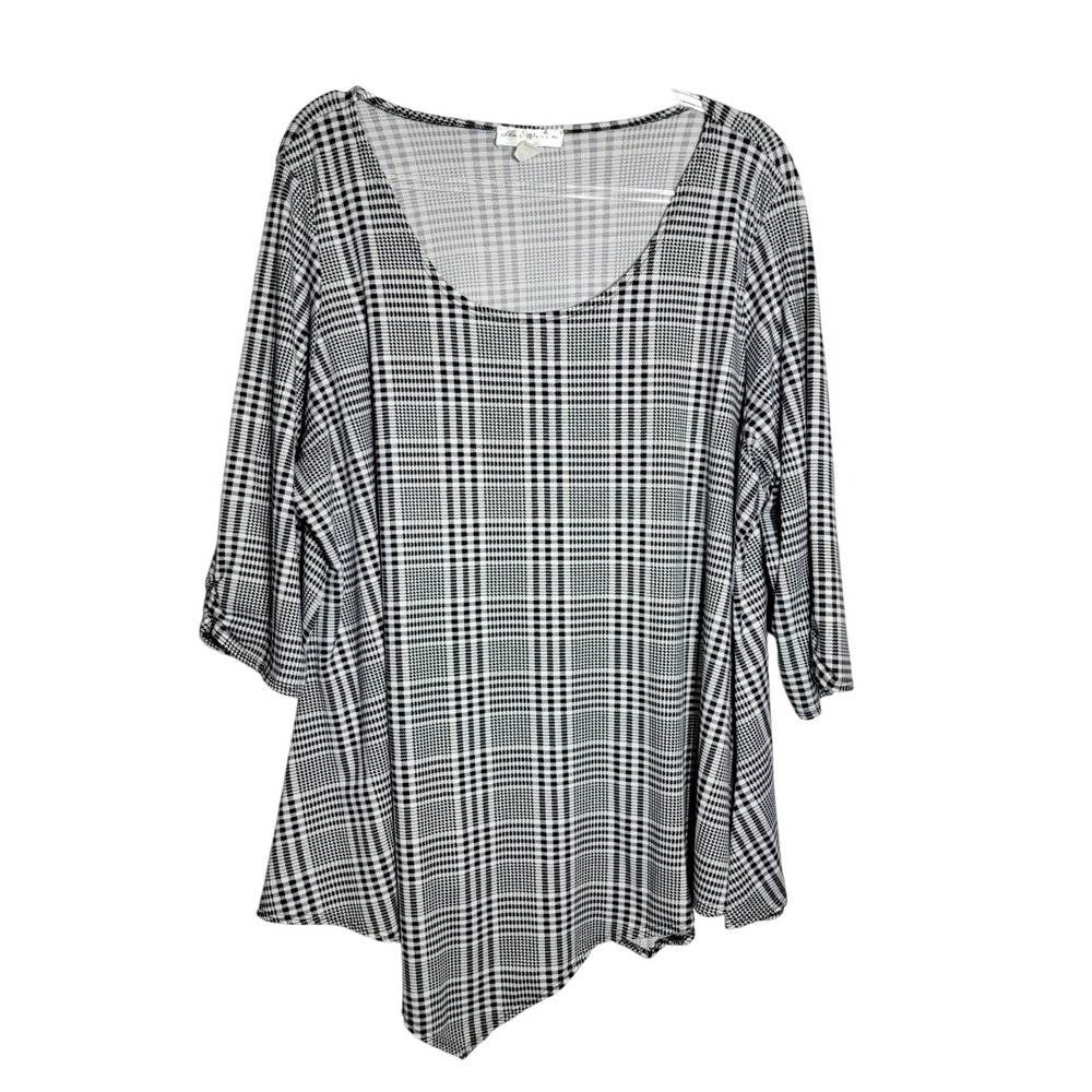 Star Vixen Womens Plaid Asymmetrical Tunic Top Size 4X 3/4 Sleeve Scoop Neck